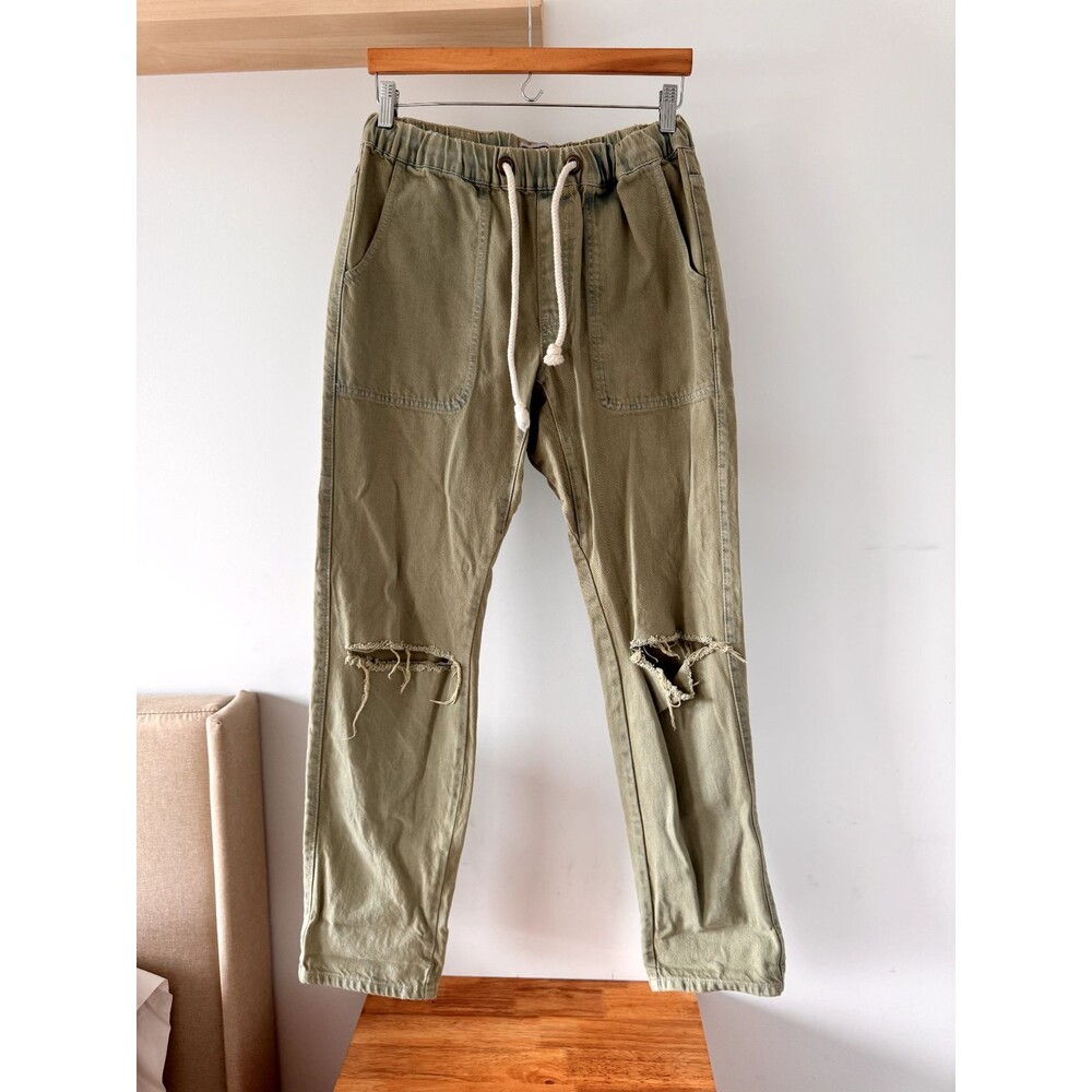 ONE TEASPOON Khaki Haze Shabbies Drawstring Boyfriend Jeans Sz S Distressed